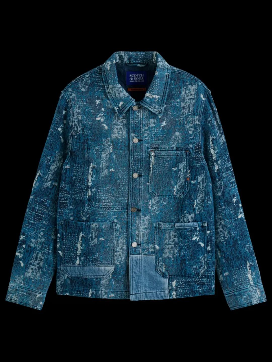 Discount Scotch & Soda Indigo jacquard denim workwear jacket with wash effects DenimJacquard