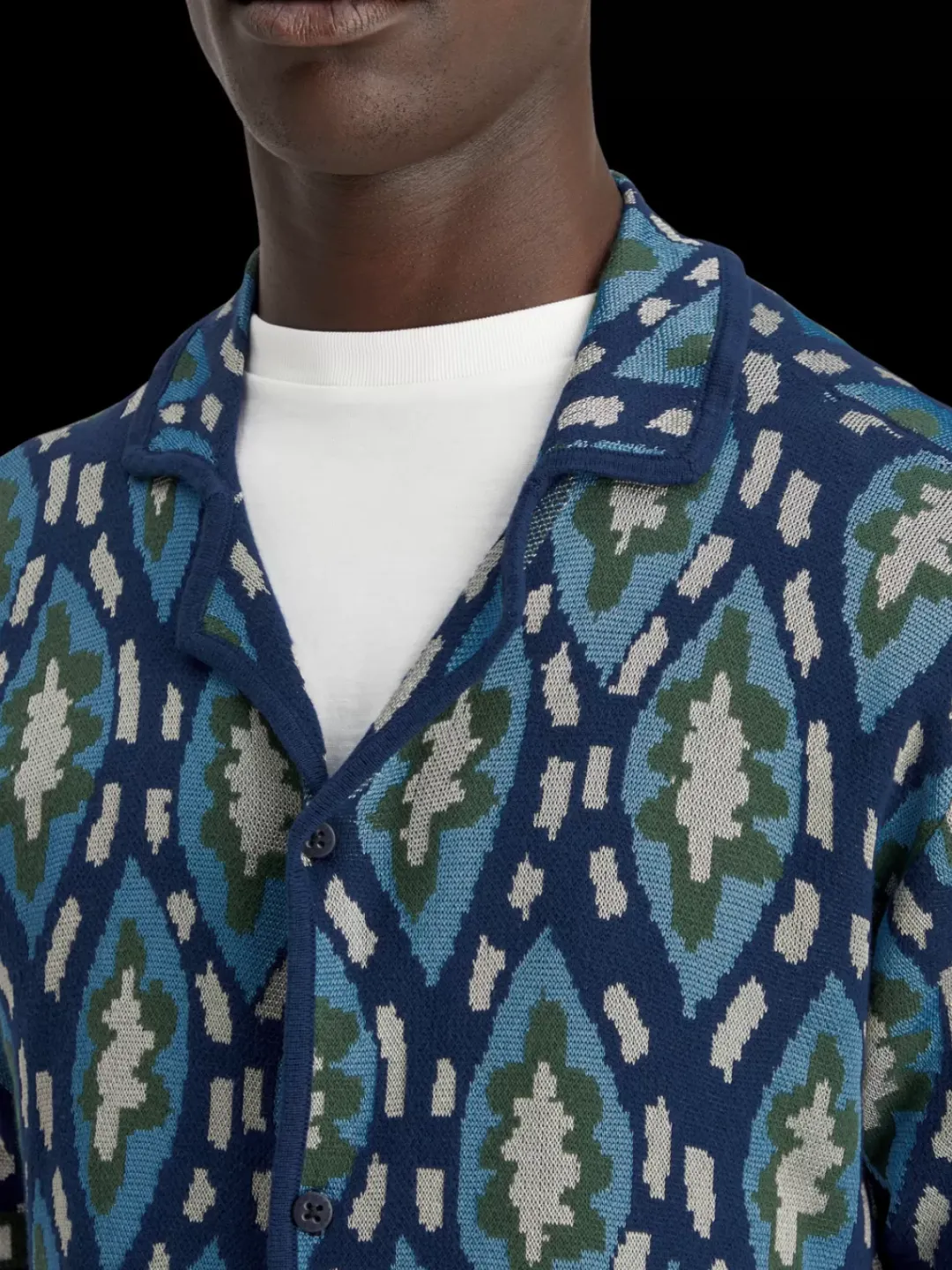 New Scotch & Soda Jacquard knitted short-sleeved shirt BlueBookcoverAOP