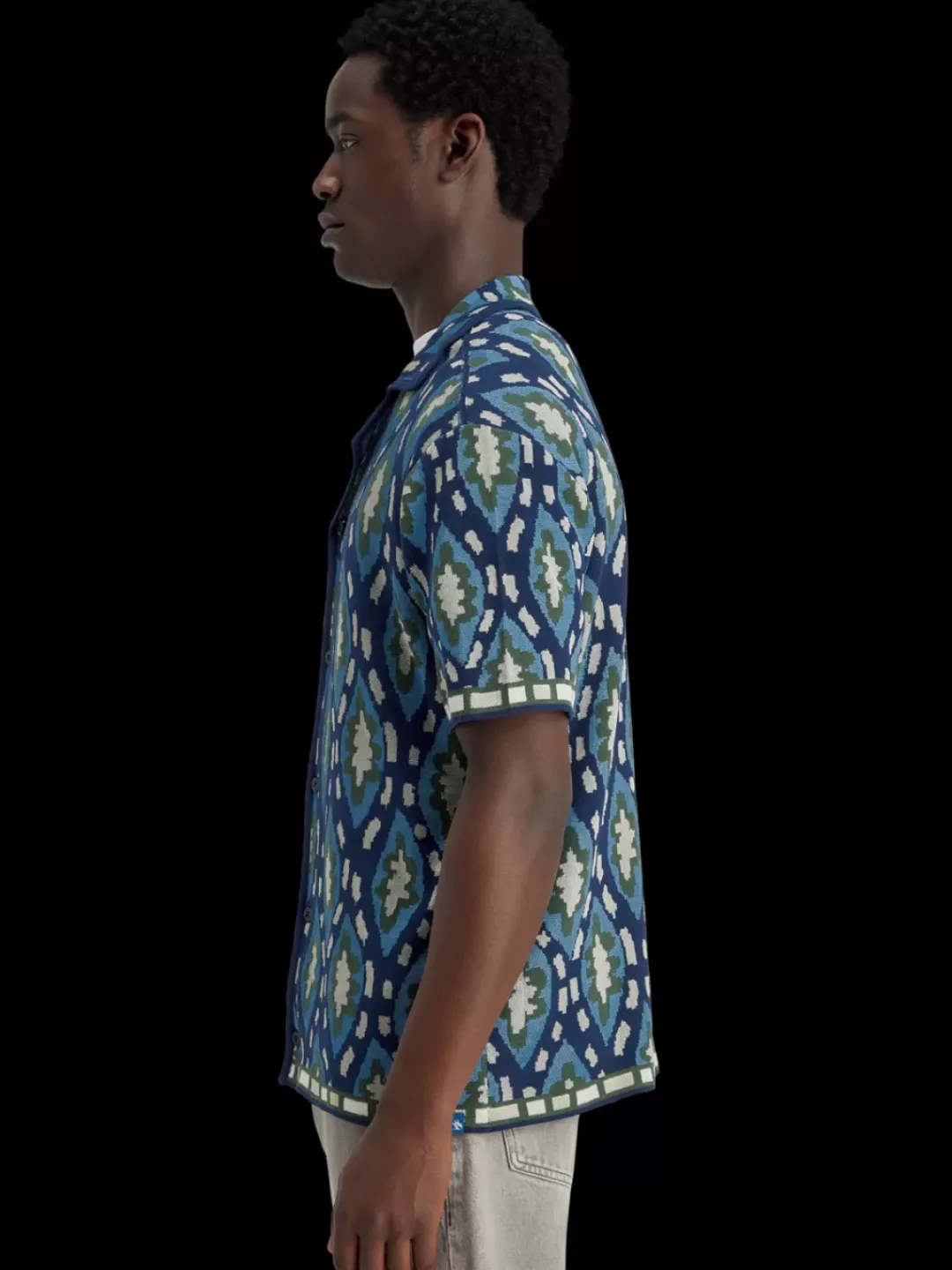 New Scotch & Soda Jacquard knitted short-sleeved shirt BlueBookcoverAOP