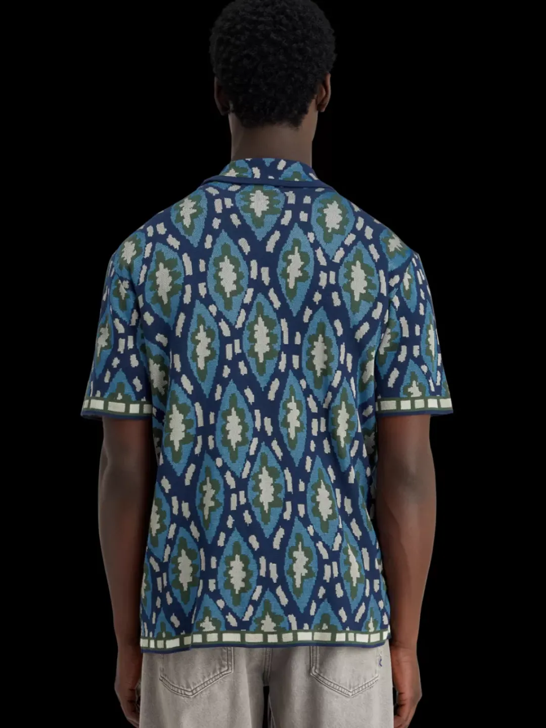 New Scotch & Soda Jacquard knitted short-sleeved shirt BlueBookcoverAOP