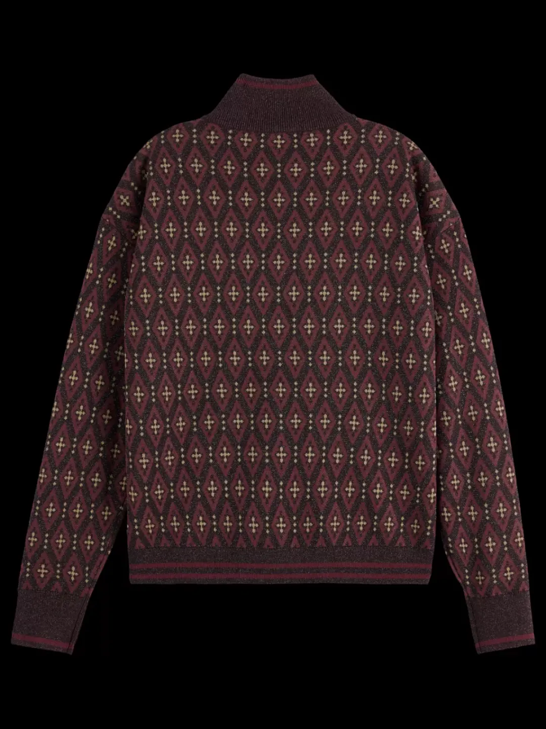 Discount Scotch & Soda JACQUARD KNITTED ZIP-THROUGH JACKET DarkBordeaux