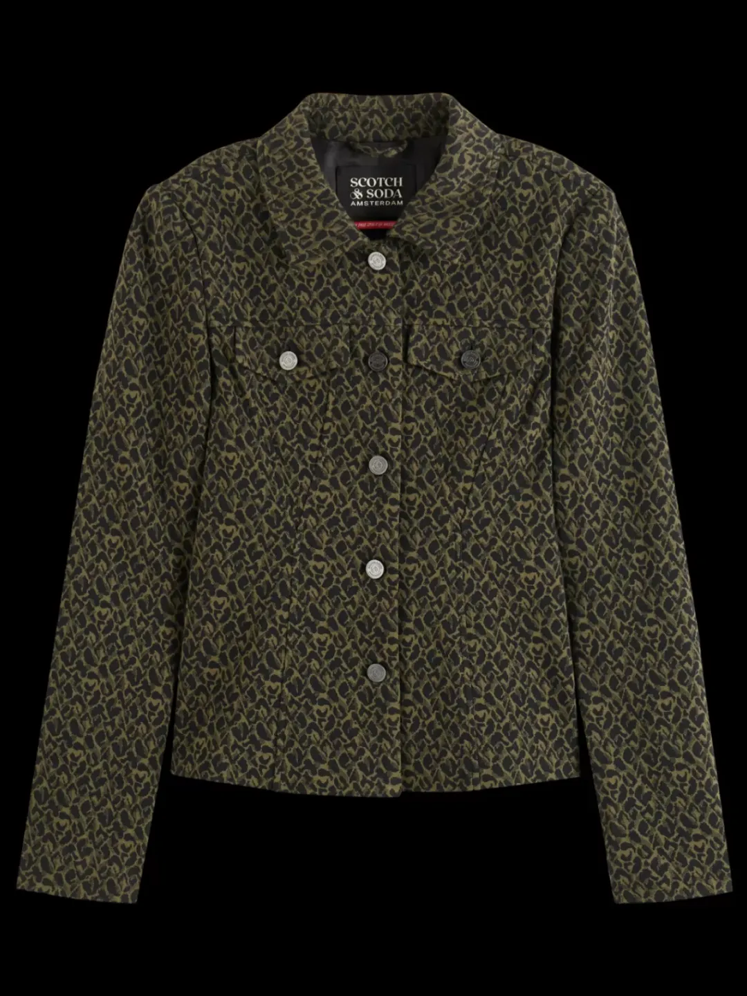 Discount Scotch & Soda JERSEY FITTED TRUCKER BLAZER ClassicGreenMelangeLeopardJacquard