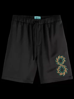 Outlet Scotch & Soda JOE JONAS X SCOTCH SODA EMBROIDERED SATEEN BERMUDA SHORT Black