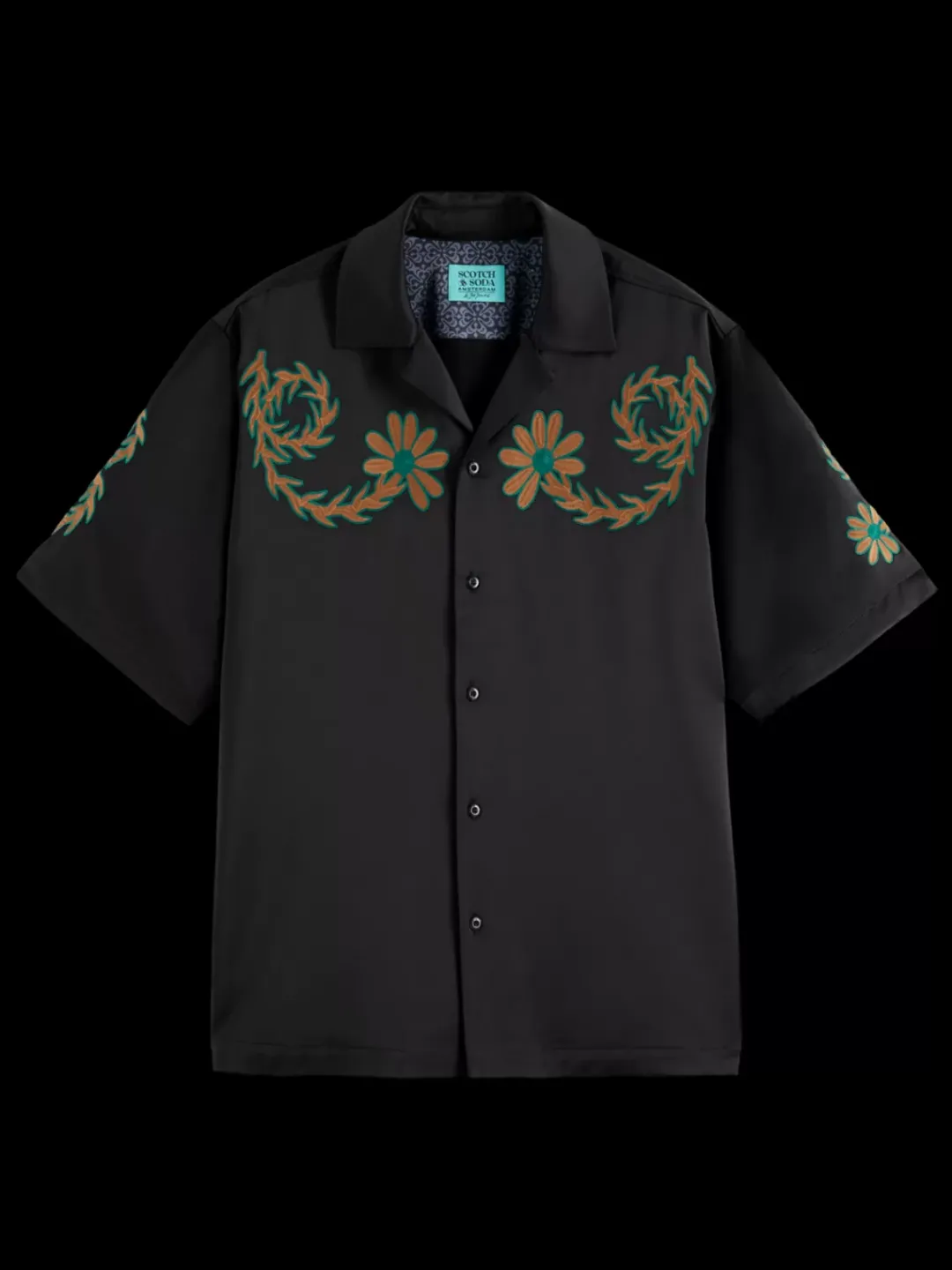 New Scotch & Soda JOE JONAS X SCOTCH SODA EMBROIDERY SATEEN S/S SHIRT Black