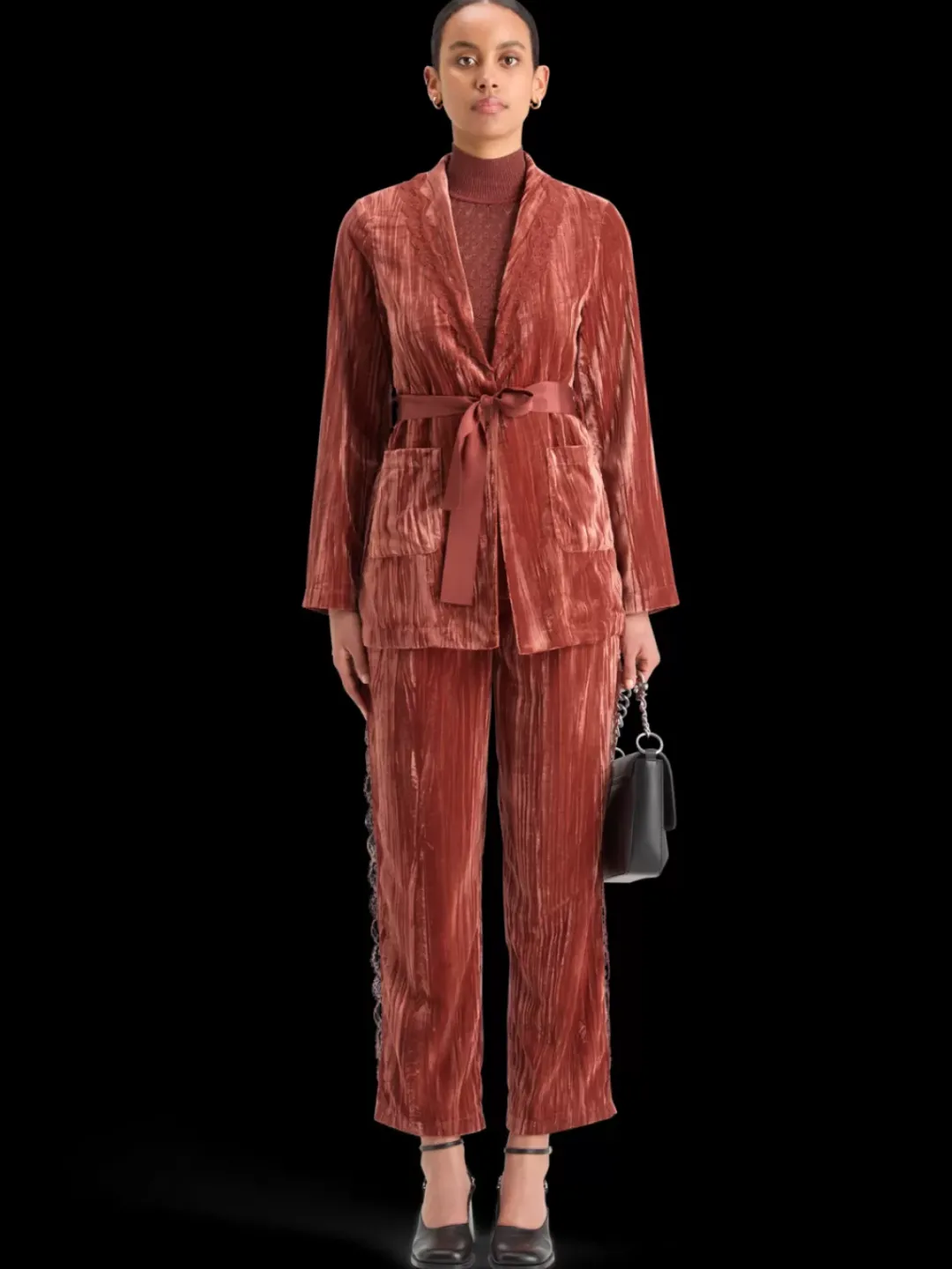 Fashion Scotch & Soda LACE TRIMMED VELVET PYJAMA BLAZER Rust