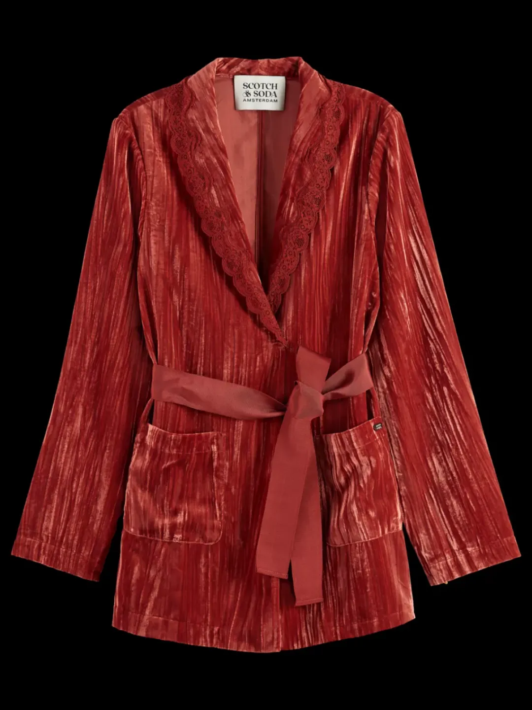 Fashion Scotch & Soda LACE TRIMMED VELVET PYJAMA BLAZER Rust