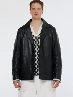 Outlet Scotch & Soda Leather blazer jacket Black