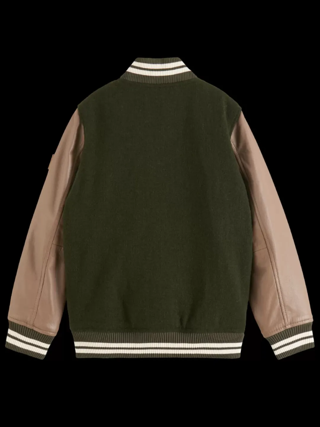 Online Scotch & Soda LEATHER VARSITY JACKET HeritageGreen