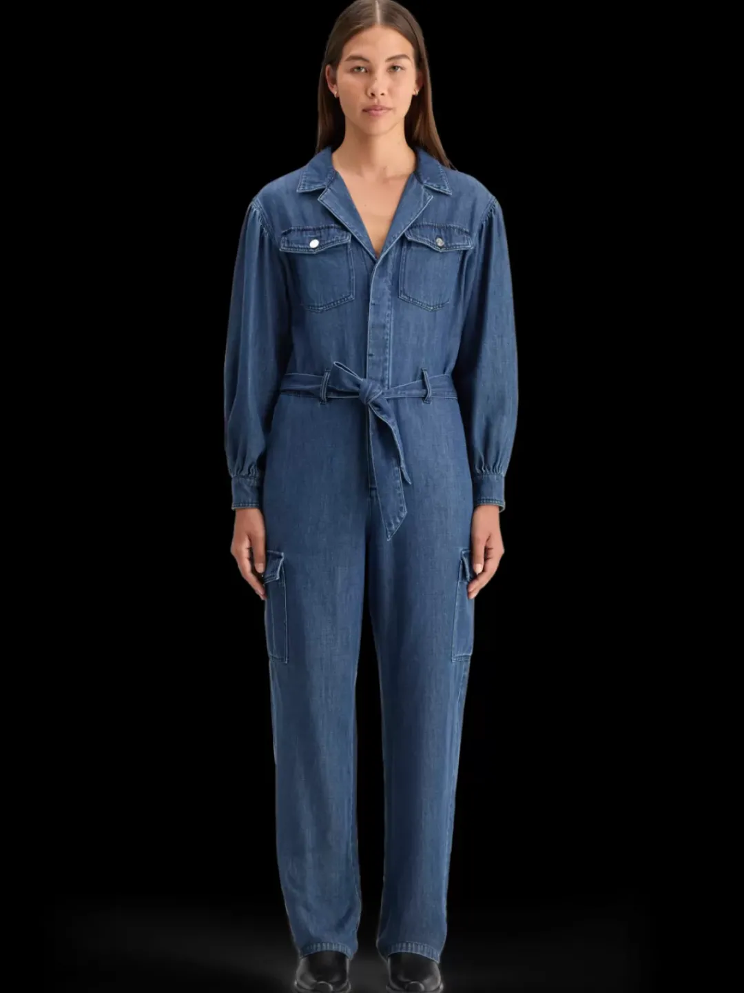 Discount Scotch & Soda LIGHTWEIGHT DENIM JUMPSUIT IN DARK WASH WITH TONAL DETAILING WashedIndigo