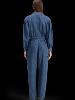 Discount Scotch & Soda LIGHTWEIGHT DENIM JUMPSUIT IN DARK WASH WITH TONAL DETAILING WashedIndigo