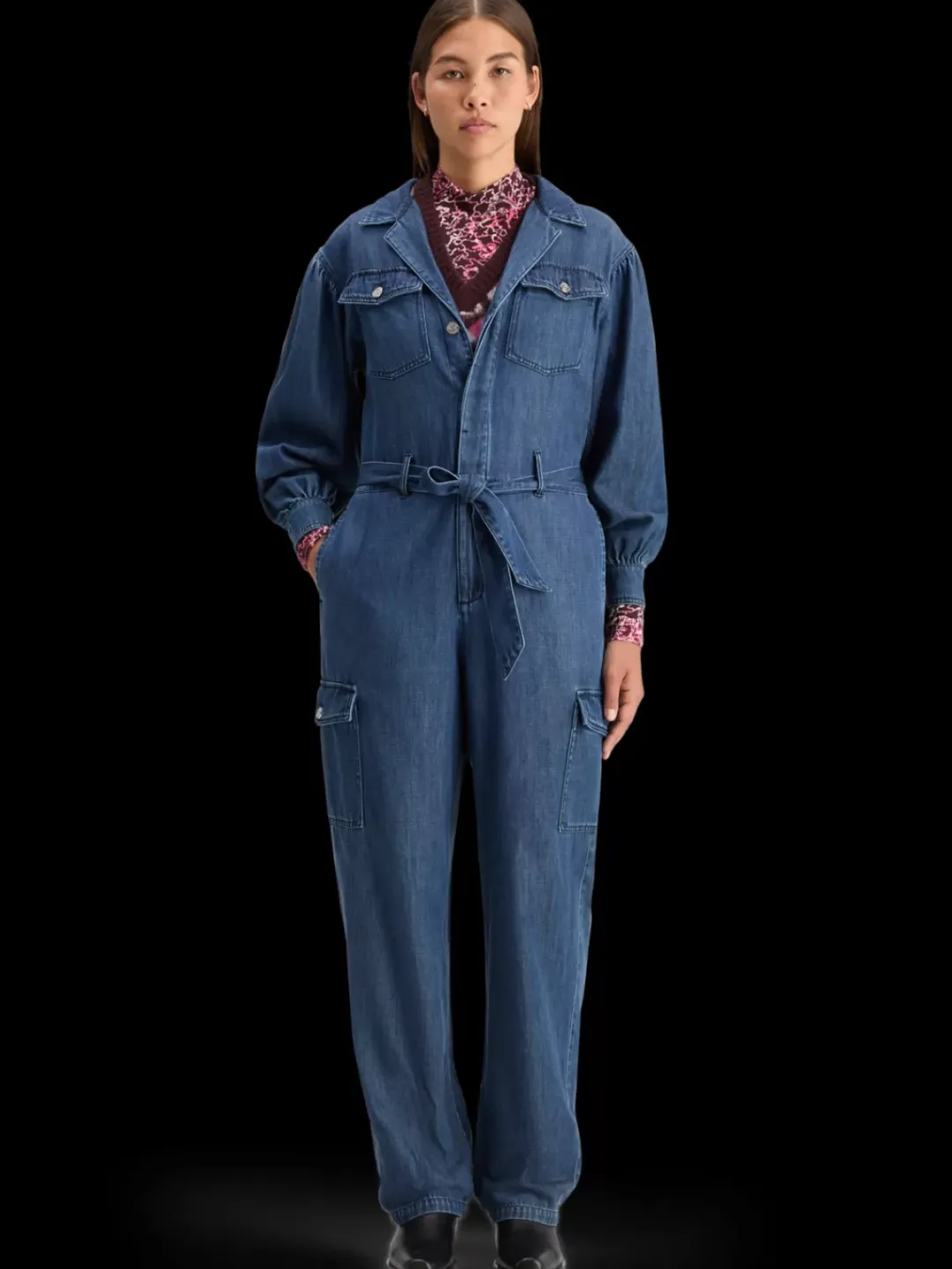 Discount Scotch & Soda LIGHTWEIGHT DENIM JUMPSUIT IN DARK WASH WITH TONAL DETAILING WashedIndigo