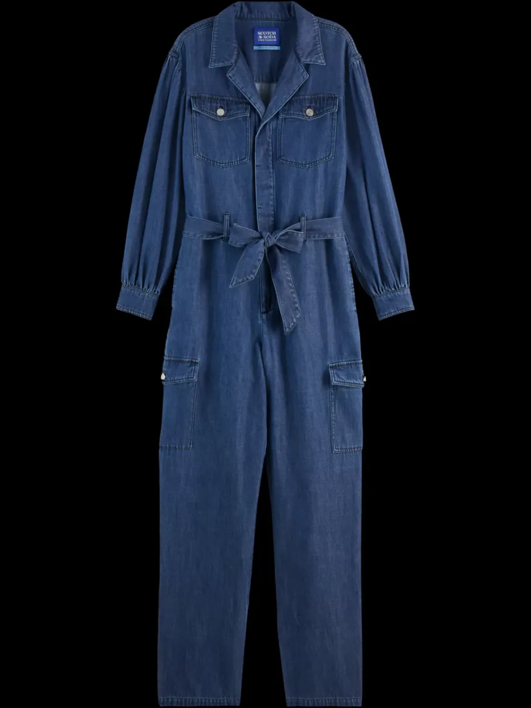 Discount Scotch & Soda LIGHTWEIGHT DENIM JUMPSUIT IN DARK WASH WITH TONAL DETAILING WashedIndigo