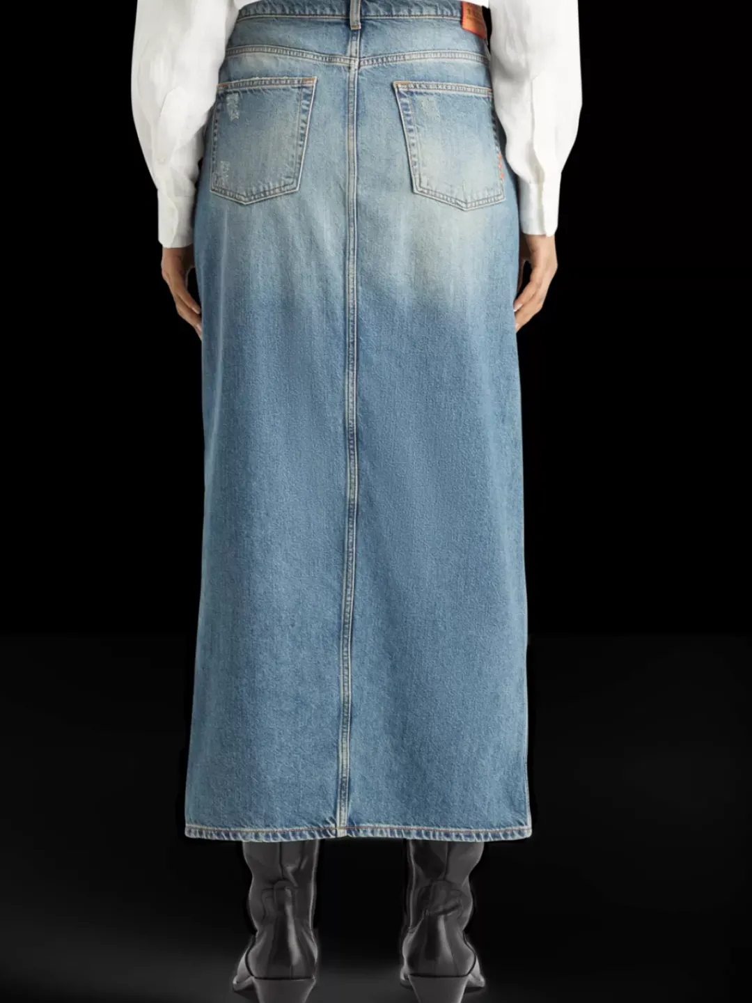 Best Scotch & Soda Long vintage washed denim skirt with front split FriscoNights
