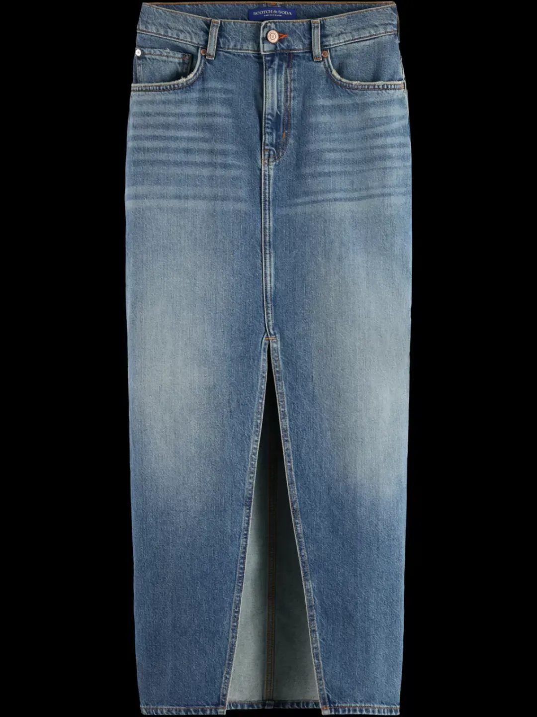 Best Scotch & Soda Long vintage washed denim skirt with front split FriscoNights