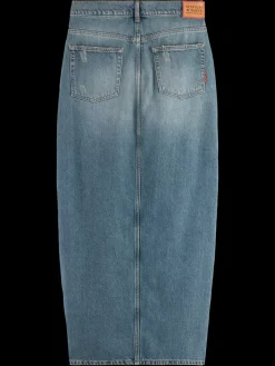 Best Scotch & Soda Long vintage washed denim skirt with front split FriscoNights