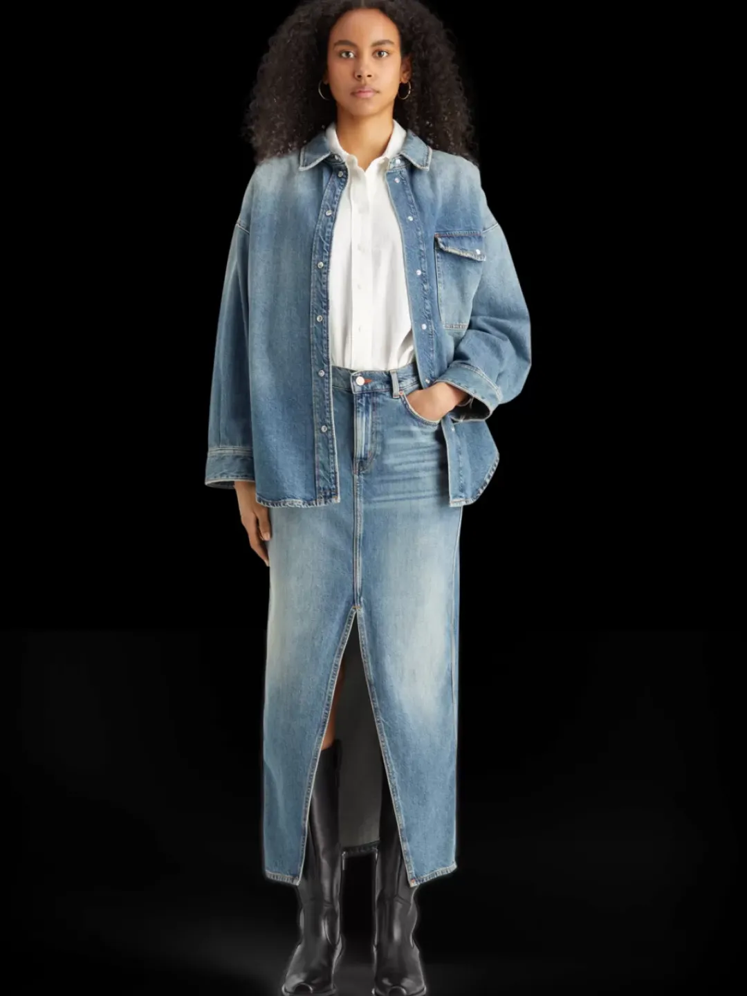Best Scotch & Soda Long vintage washed denim skirt with front split FriscoNights