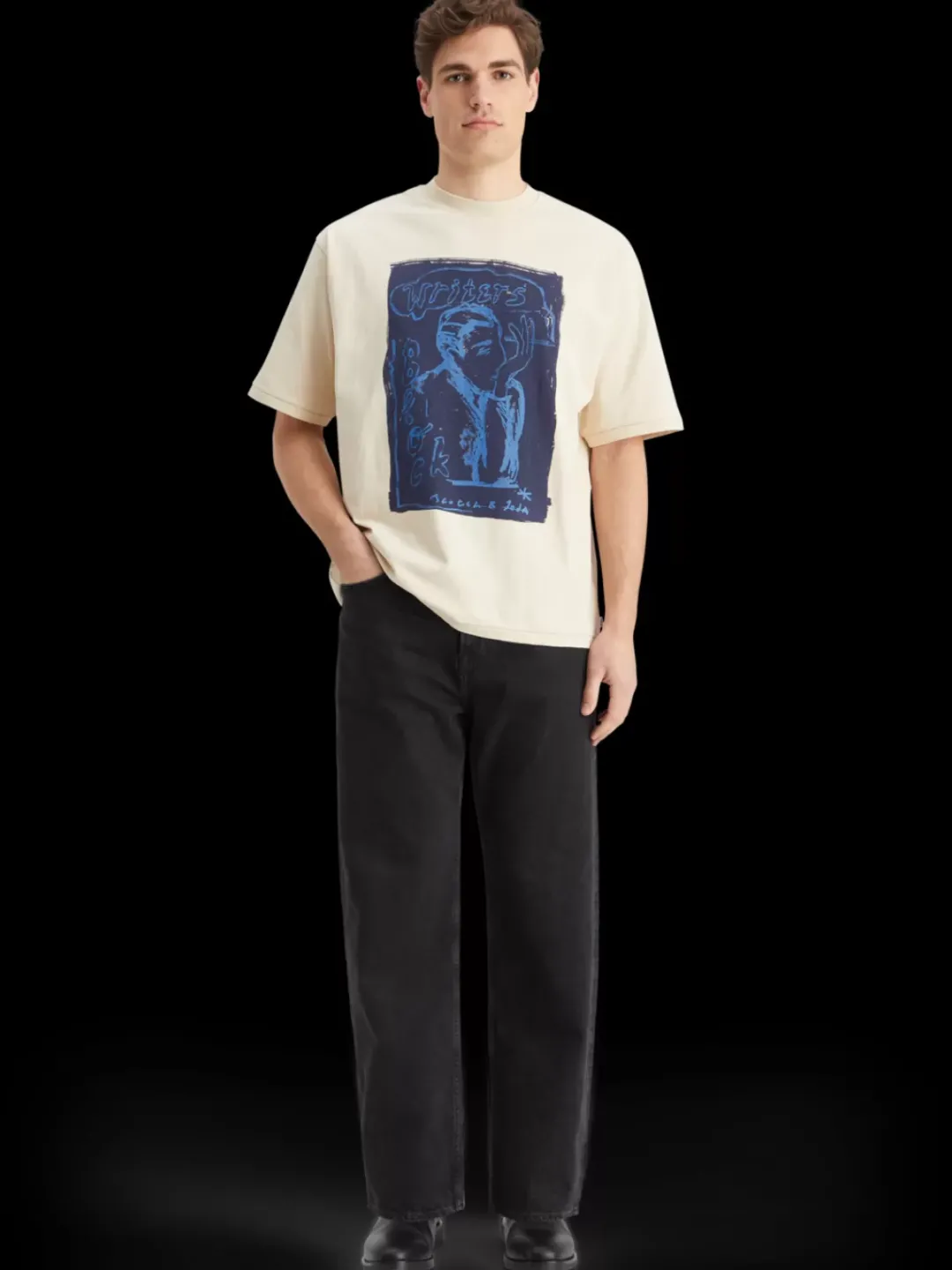 Online Scotch & Soda Loose fit front printed artwork t-shirt Parchment