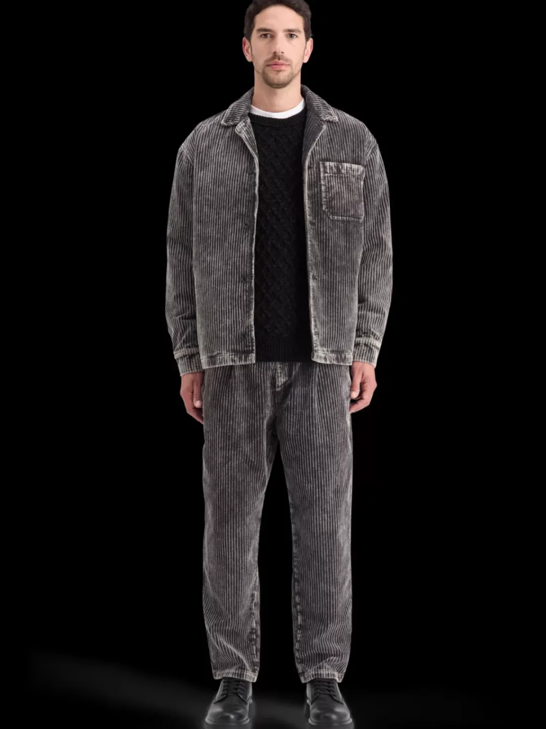 Fashion Scotch & Soda LOOSE TAPERED PLEATED WASHED CORDUROY CHINO Black