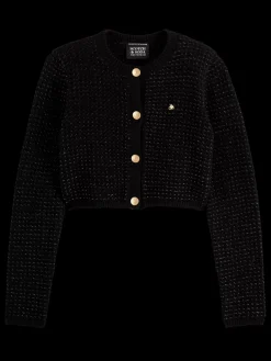 Hot Scotch & Soda METALLIC TWEED STITCH CROPPED CARDIGAN EveningBlack