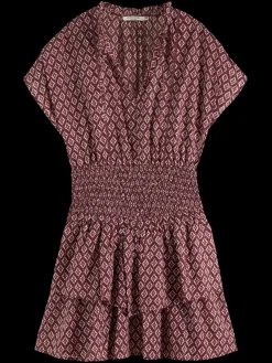 New Scotch & Soda Mini dress with smock GeoFlowerBordeaux