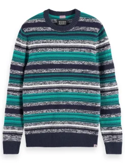 Discount Scotch & Soda MIXED YARNS STRIPES EXTRA DROPPED SHOULDER SWEATER NavyMultiStripe