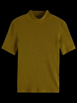 Discount Scotch & Soda MOCK NECK RIB T-SHIRT Olive