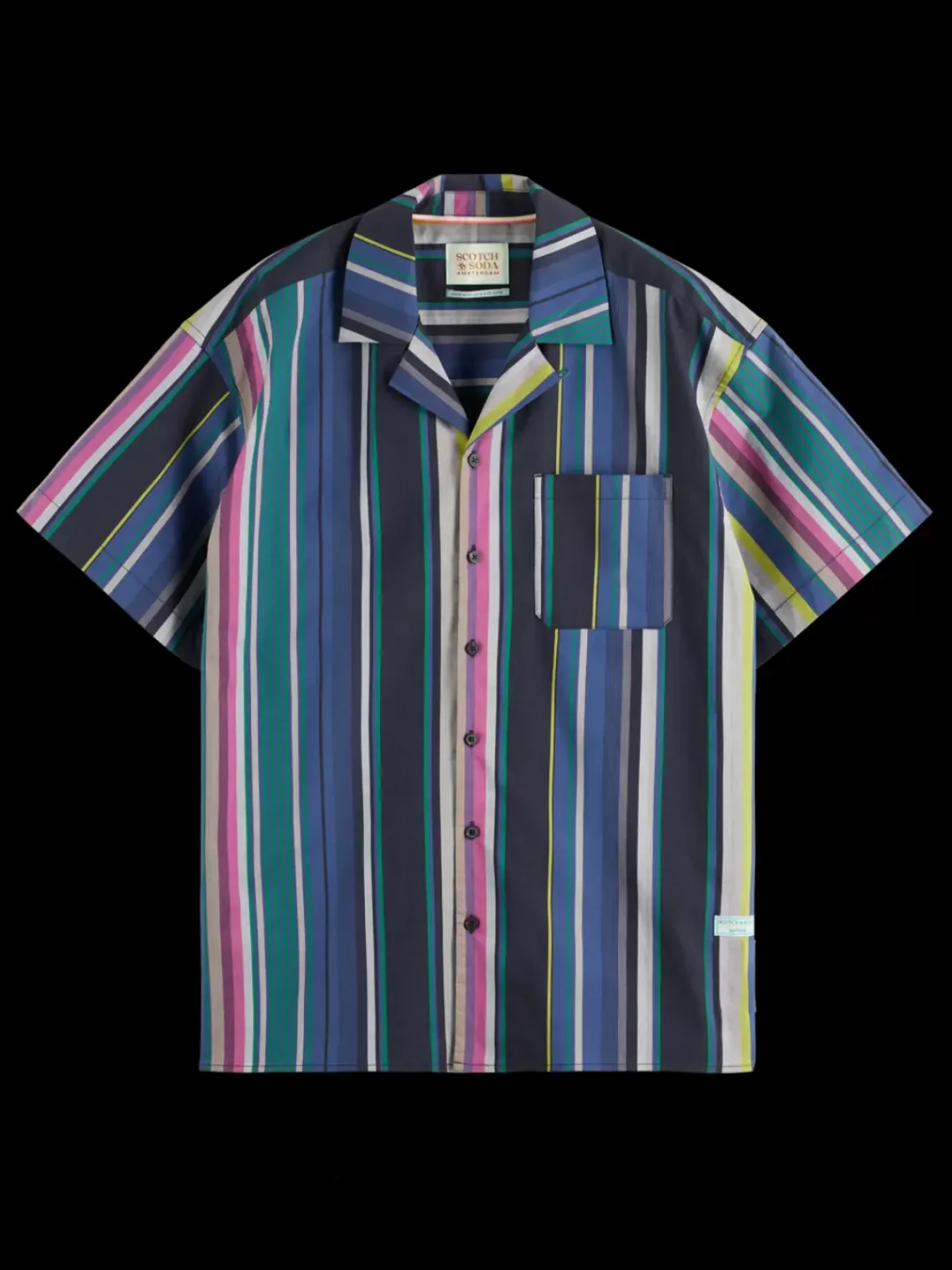 Sale Scotch & Soda Multicolour striped fine cotton poplin hawaii shirt BlackMultiStripe