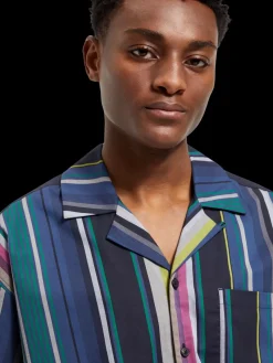Sale Scotch & Soda Multicolour striped fine cotton poplin hawaii shirt BlackMultiStripe