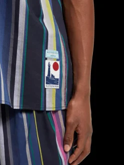 Sale Scotch & Soda Multicolour striped fine cotton poplin hawaii shirt BlackMultiStripe