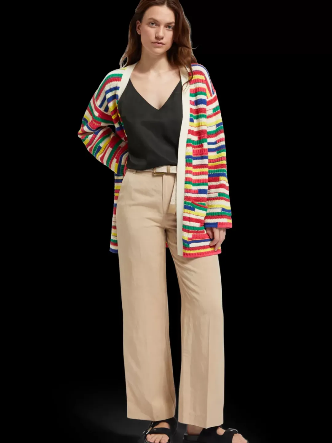 Clearance Scotch & Soda MULTICOLOURED INTARSIA KNITTED CARDIGAN MultiStripe