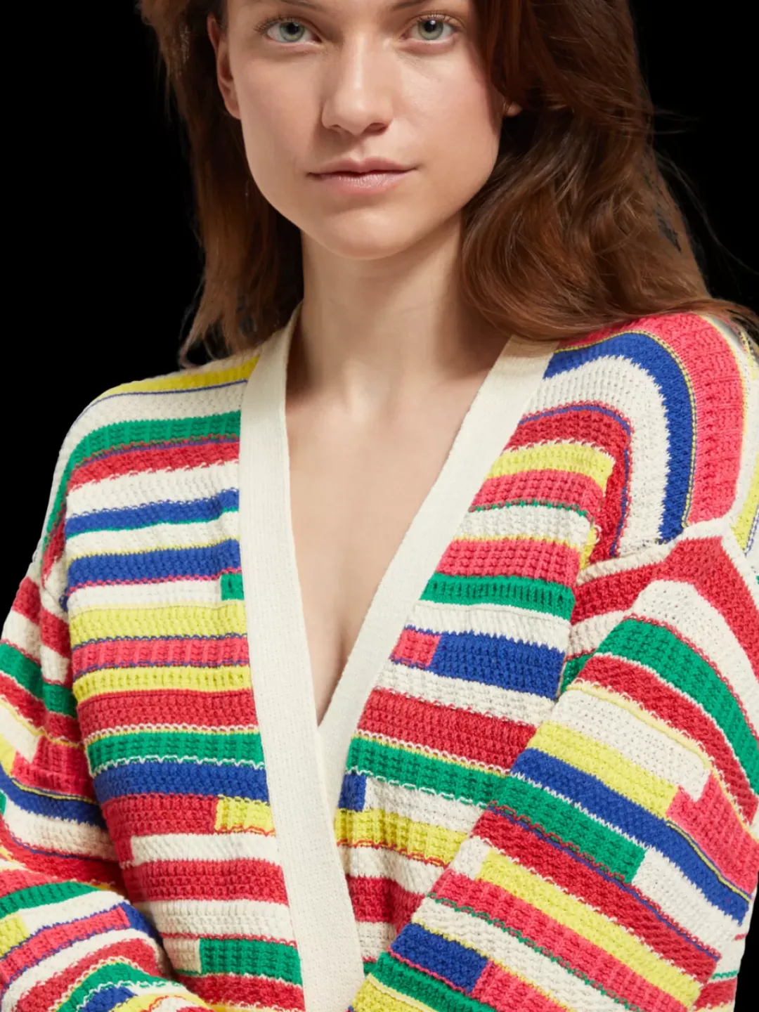 Clearance Scotch & Soda MULTICOLOURED INTARSIA KNITTED CARDIGAN MultiStripe