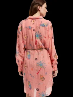 Discount Scotch & Soda OVERSIZED SHIRT DRESS WITH MULTICOLOR EMBROIDERY SeaLifeEmbroidery