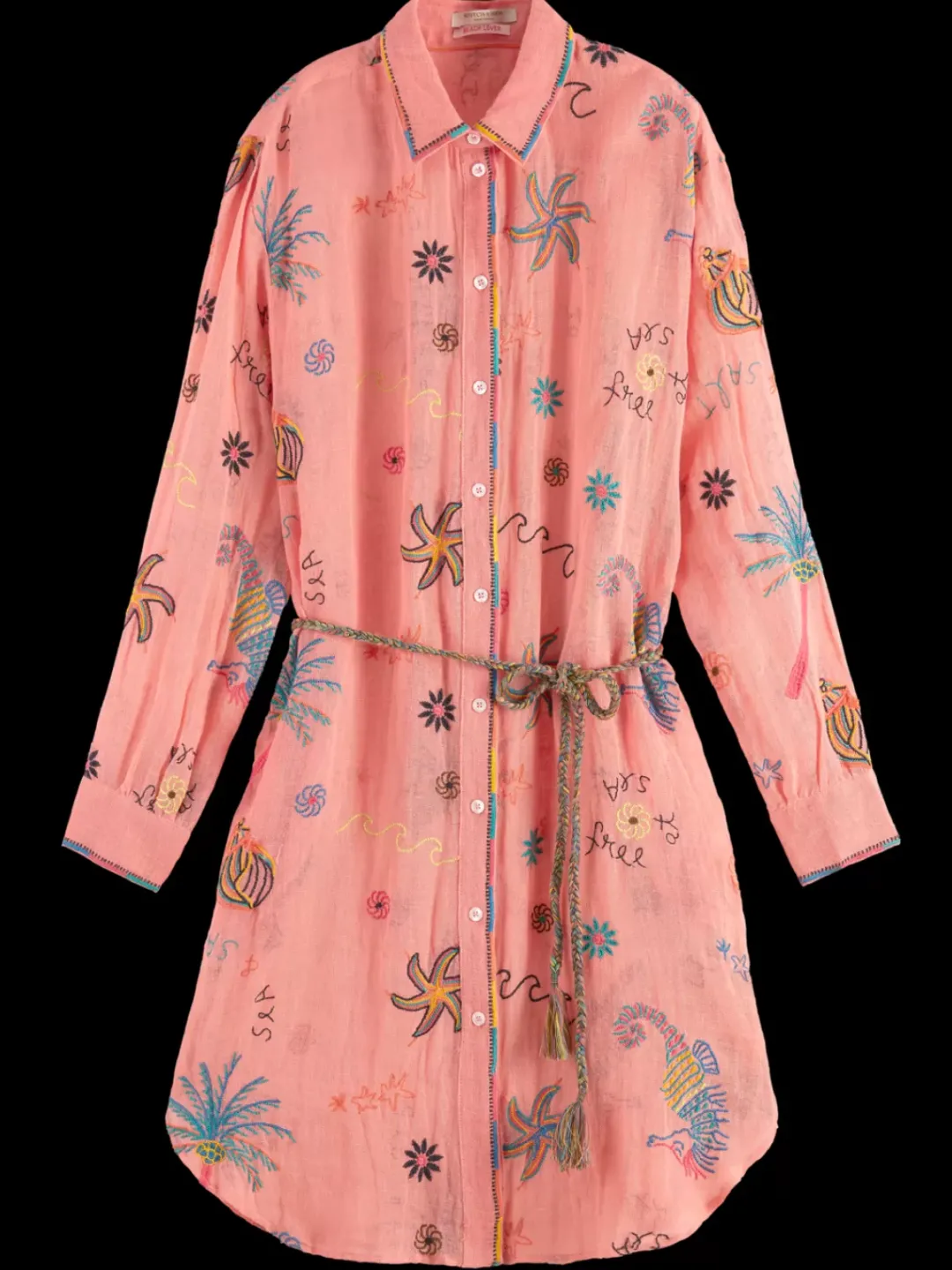 Discount Scotch & Soda OVERSIZED SHIRT DRESS WITH MULTICOLOR EMBROIDERY SeaLifeEmbroidery