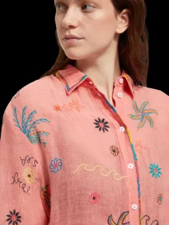 Discount Scotch & Soda OVERSIZED SHIRT DRESS WITH MULTICOLOR EMBROIDERY SeaLifeEmbroidery