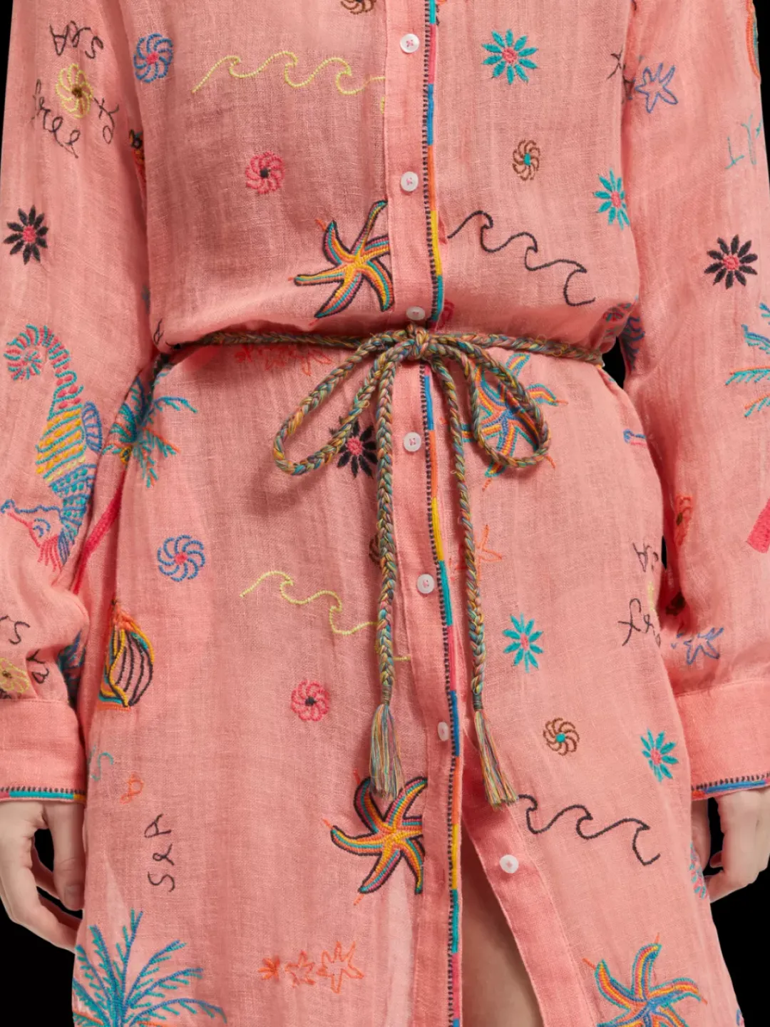Discount Scotch & Soda OVERSIZED SHIRT DRESS WITH MULTICOLOR EMBROIDERY SeaLifeEmbroidery