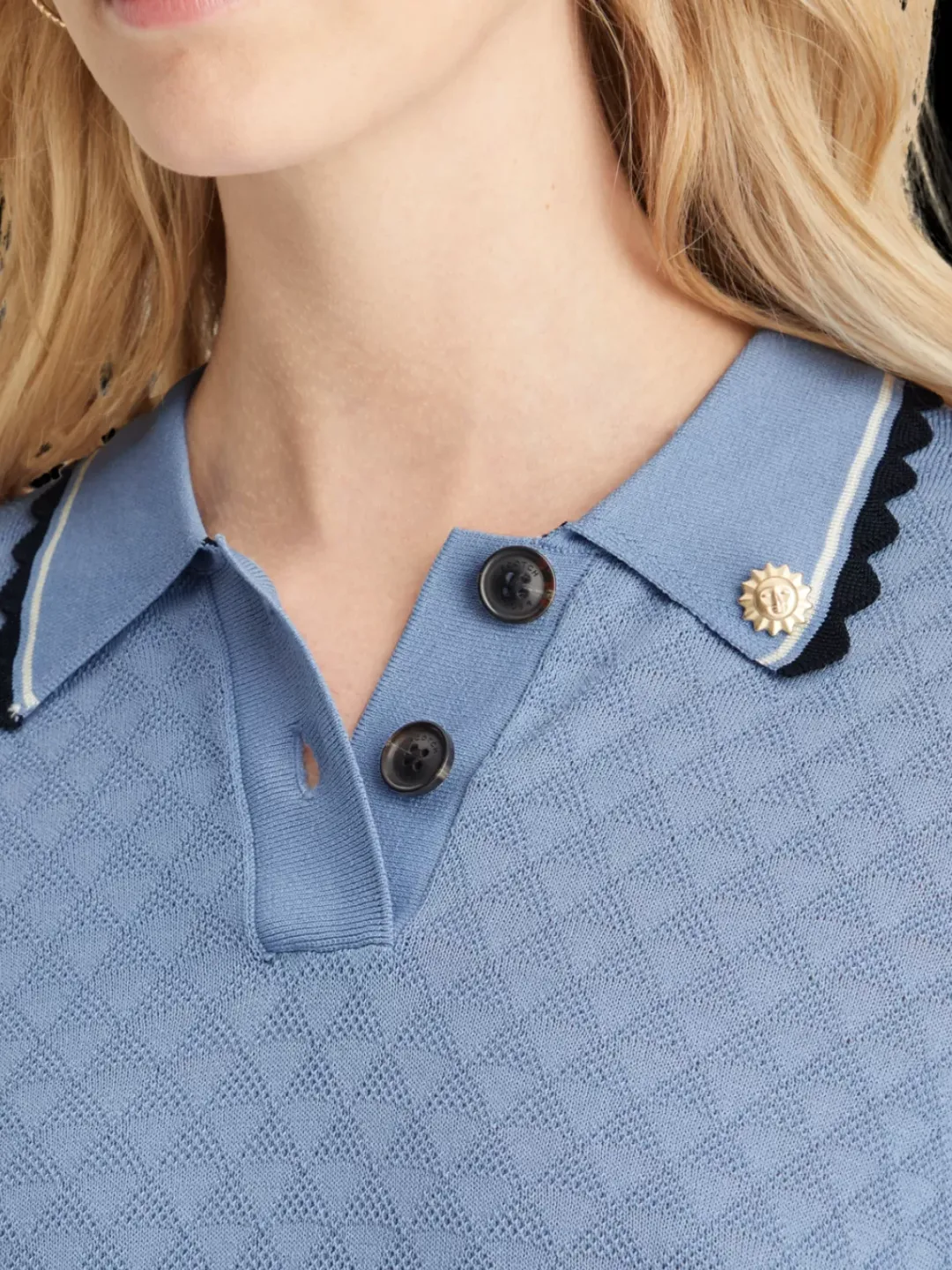 Clearance Scotch & Soda Pointelle collared knitted tee