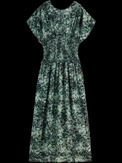 Discount Scotch & Soda PRINTED MODAL SMOCK WAIST MAXI DRESS ShiboriFloralGreen