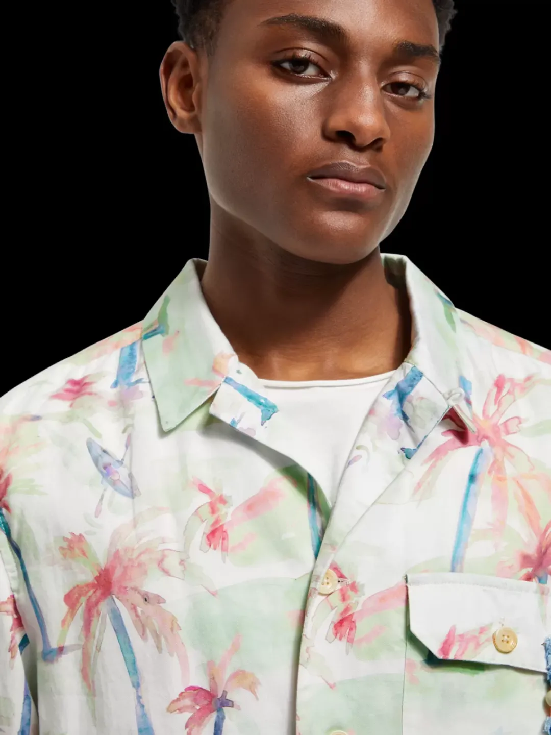 Outlet Scotch & Soda Printed tencel-hemp blouson PalmtreeHawaiiAOP