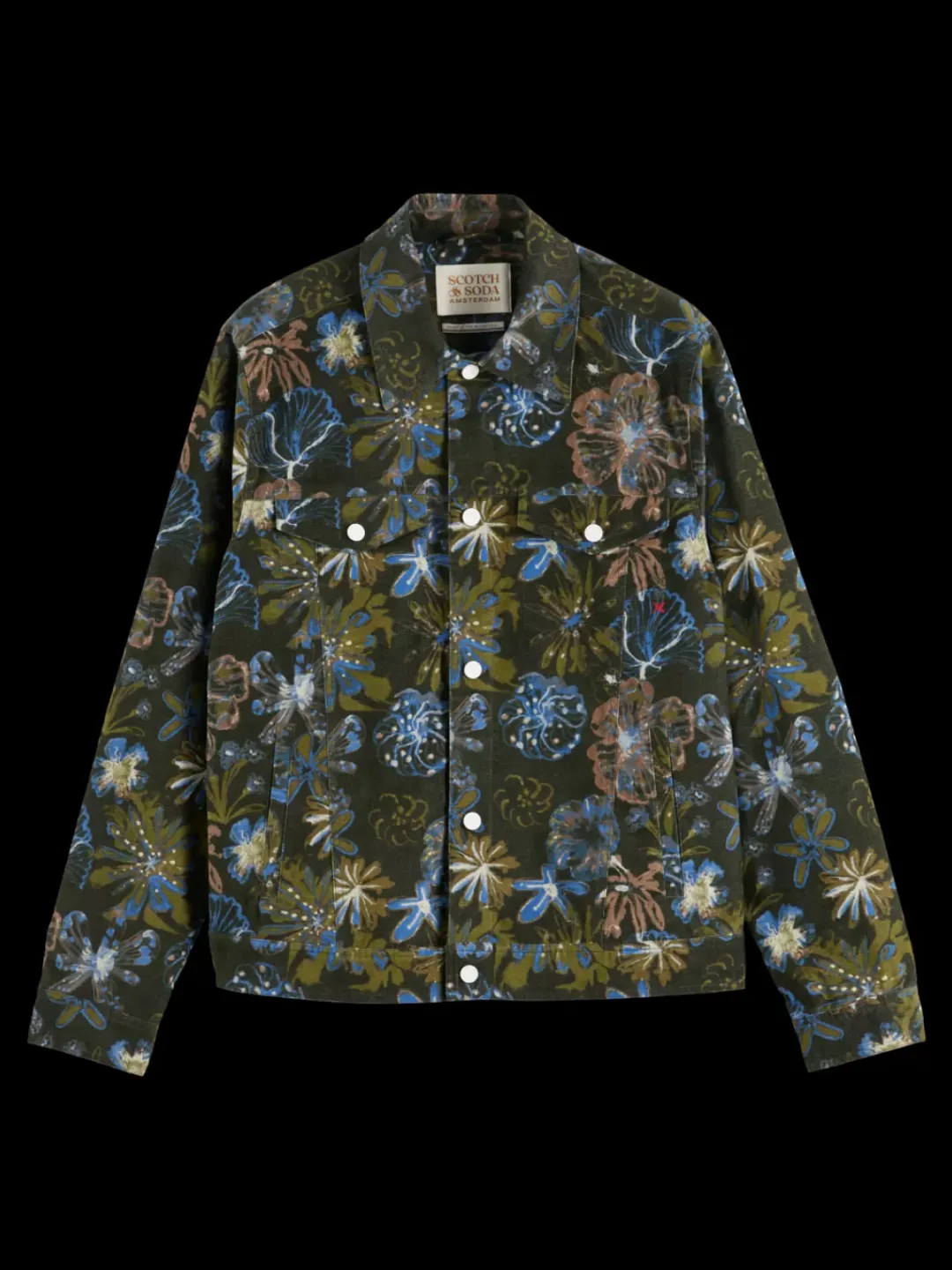 Fashion Scotch & Soda Printed velvet trucker jacket MilitaryNightFlower