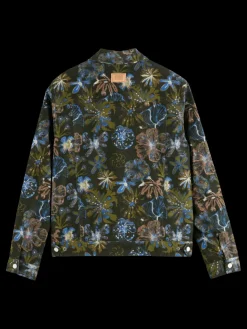 Fashion Scotch & Soda Printed velvet trucker jacket MilitaryNightFlower