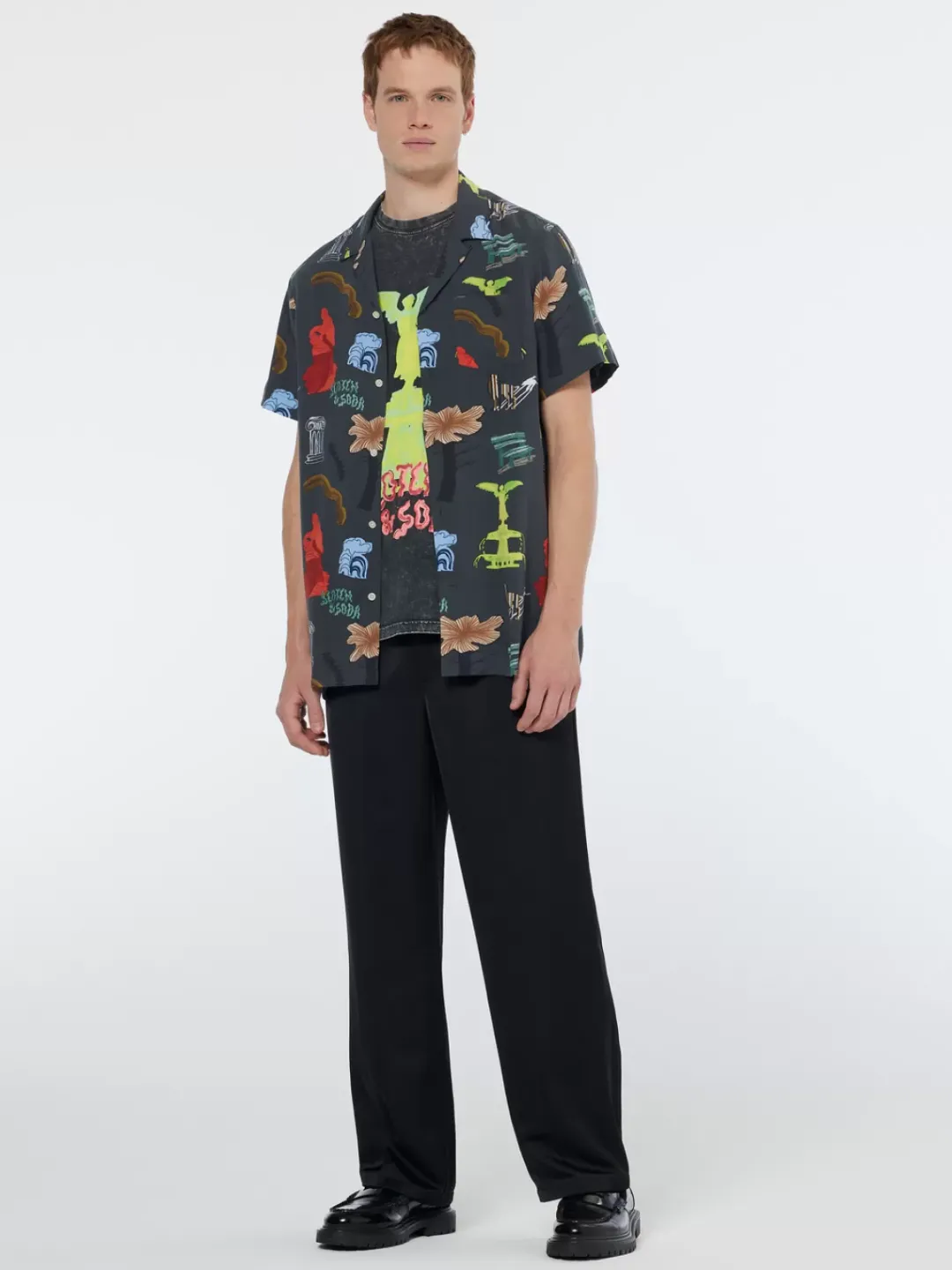 Outlet Scotch & Soda Regular fit short sleeve AOP viscose shirt ParkGreenAOP