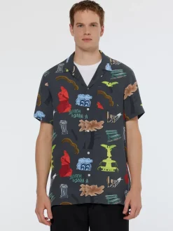 Outlet Scotch & Soda Regular fit short sleeve AOP viscose shirt ParkGreenAOP