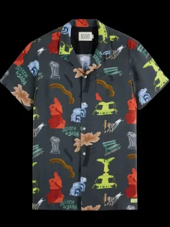 Outlet Scotch & Soda Regular fit short sleeve AOP viscose shirt ParkGreenAOP