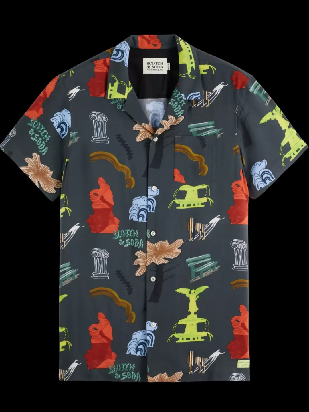 Outlet Scotch & Soda Regular fit short sleeve AOP viscose shirt ParkGreenAOP