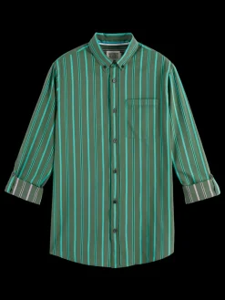Outlet Scotch & Soda REGULAR FIT YARN DYE STRIPE SHIRT GreenStripe