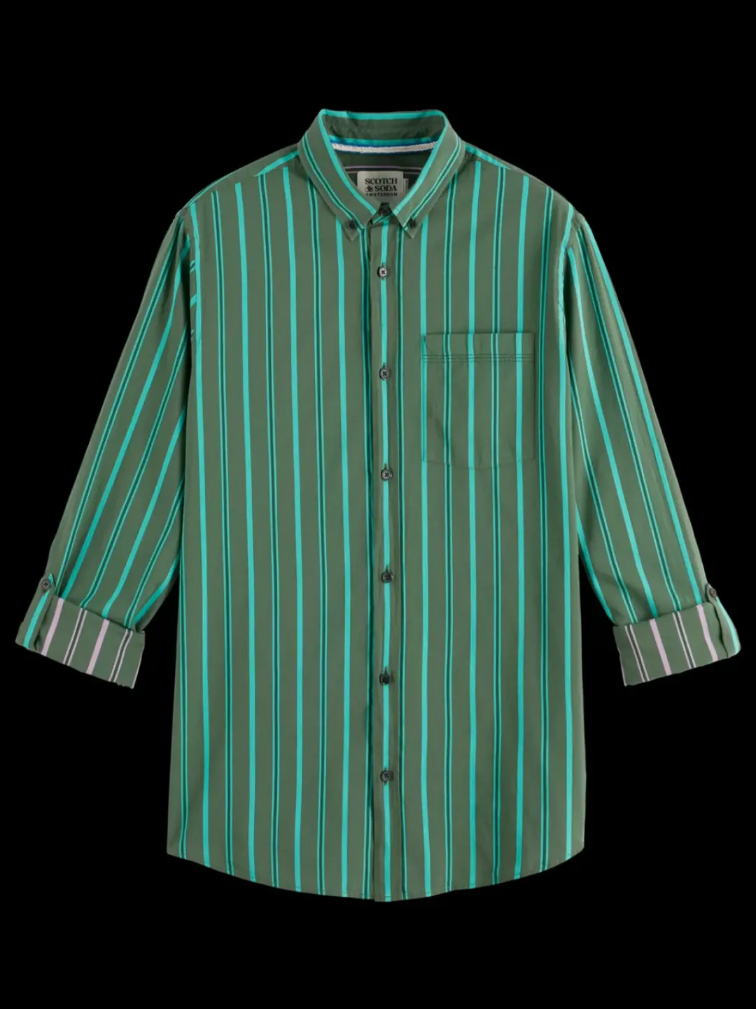 Outlet Scotch & Soda REGULAR FIT YARN DYE STRIPE SHIRT GreenStripe