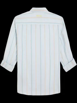 Fashion Scotch & Soda Regular fit yarn-dyed stripe cotton linen shirt Blue/WhiteStripe