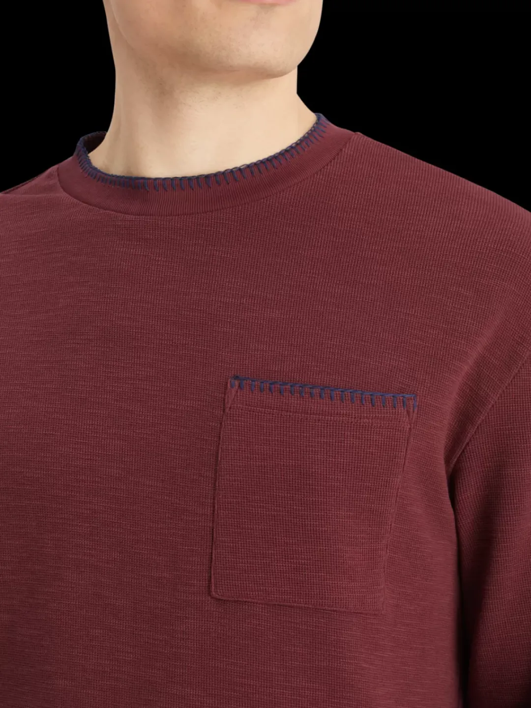 Online Scotch & Soda Relaxed fit blanket stitch slub longsleeve t-shirt Wine