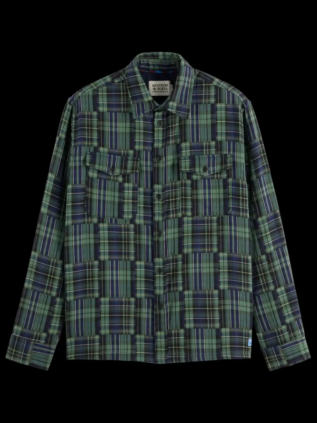 Online Scotch & Soda Relaxed fit patchwork shirt NavyCheck