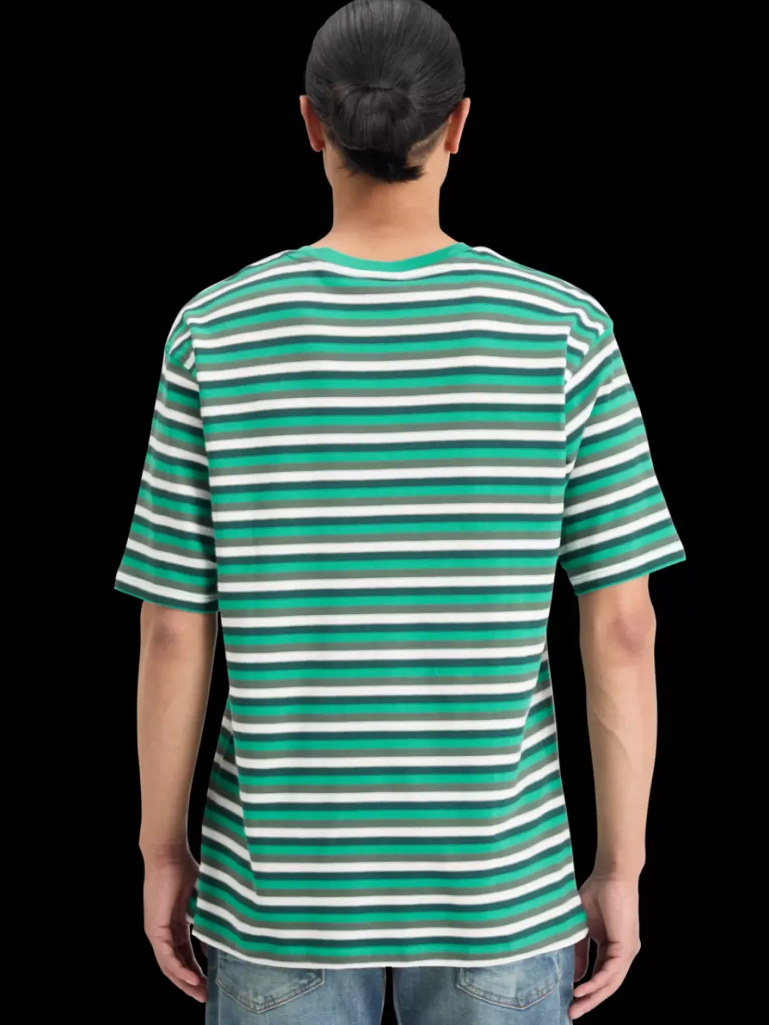 Outlet Scotch & Soda RELAXED FIT STRUCTURE STRIPE T-SHIRT GreenWhiteMultiStripe